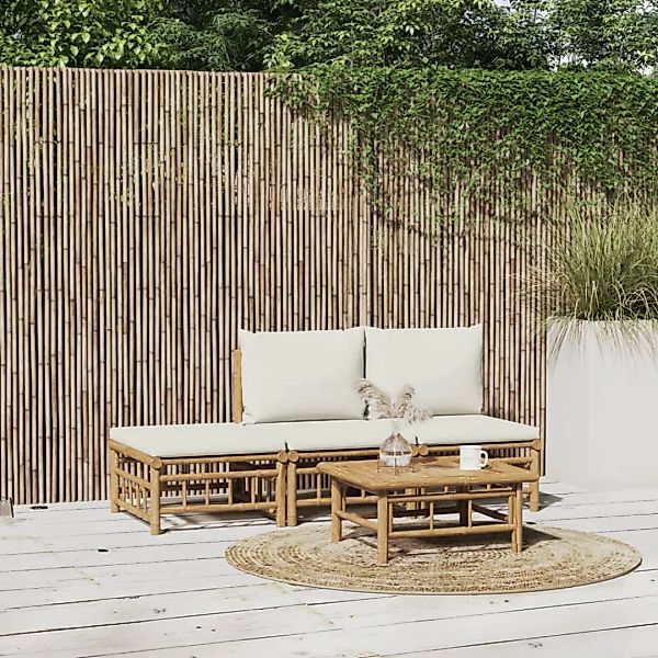 Vidaxl 4-tlg. Garten-lounge-set Mit Cremeweißen Kissen Bambus günstig online kaufen