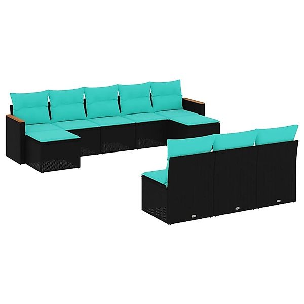 vidaXL 10-Tlg Gartensofa-Set mit Kissen Schwarz Polyrattan 3226386 günstig online kaufen
