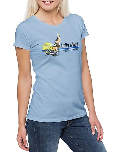 Urban Backwoods Print-Shirt Amity Island Surfing II Damen T-Shirt White Sha günstig online kaufen