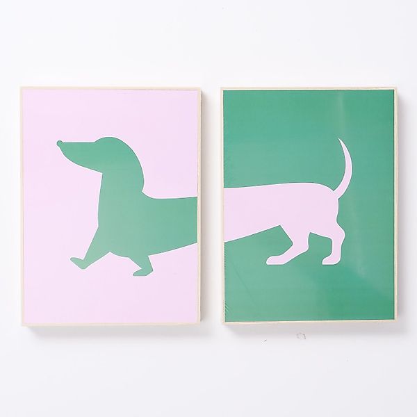 MF Bild mit Rahmen 2-teiliges Dackel Wandbild auf Holz Kunstdruck in Rot un günstig online kaufen