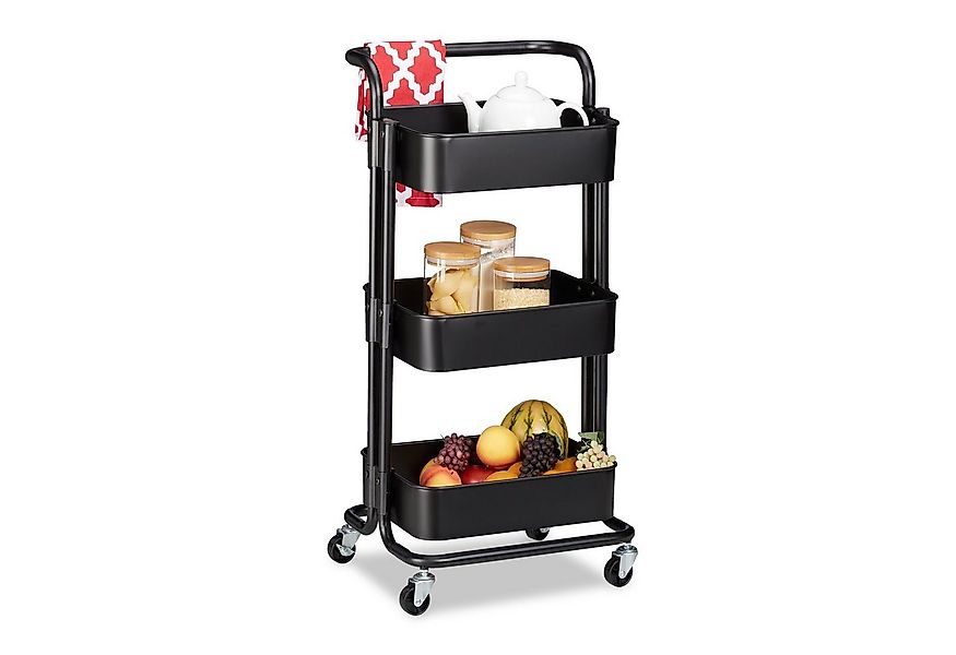 relaxdays Küchenwagen Rollwagen mit 3 Etagen, schwarz günstig online kaufen
