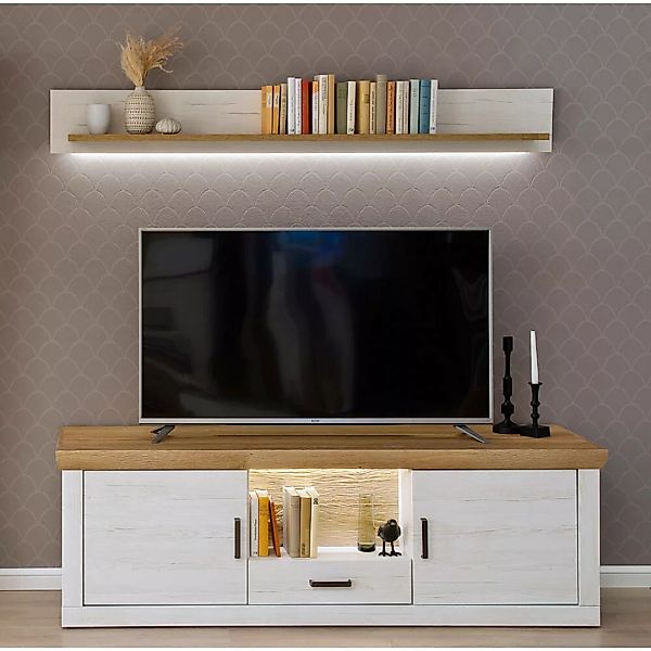Wohnzimmer Möbel Set MARINGA-05 mit TV-Schrank 181cm und Wandboard in Pinie günstig online kaufen
