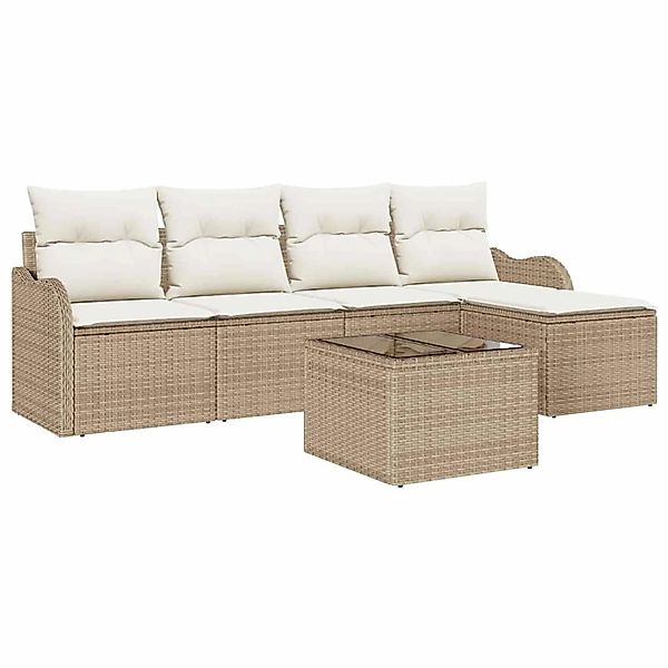 vidaXL Garten-Sofa-Set mit Kissen 6-Tlg Beige Poly Rattan 3345671 günstig online kaufen