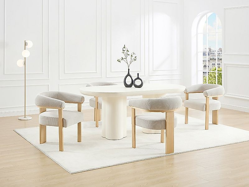 Stuhl mit Armlehnen 2er-Set - Cord & Kautschukholz natur - Beige - LIVELIA günstig online kaufen