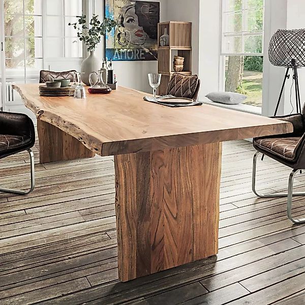 Baumkantentisch Esszimmer aus Massivholz Akaziefarben günstig online kaufen
