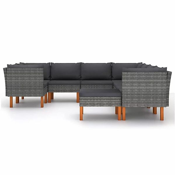 9-tlg. Garten-lounge-set Mit Kissen Poly Rattan Grau günstig online kaufen