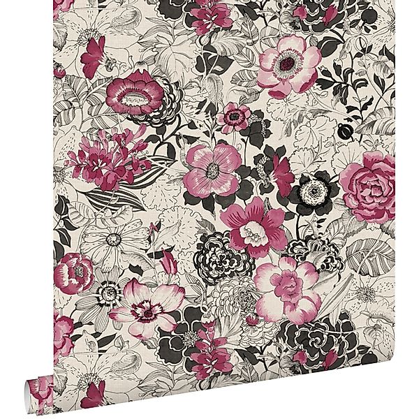ESTAhome Tapete Blumen Dunkelrot und Beige 53 cm x 10.05 m günstig online kaufen