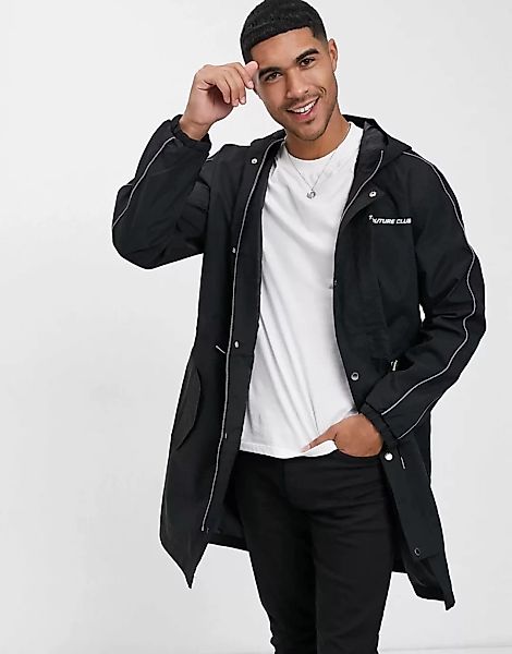 The Couture Club – Paspelierte, leichte Trenchcoat-Jacke mit Logo-Schwarz günstig online kaufen