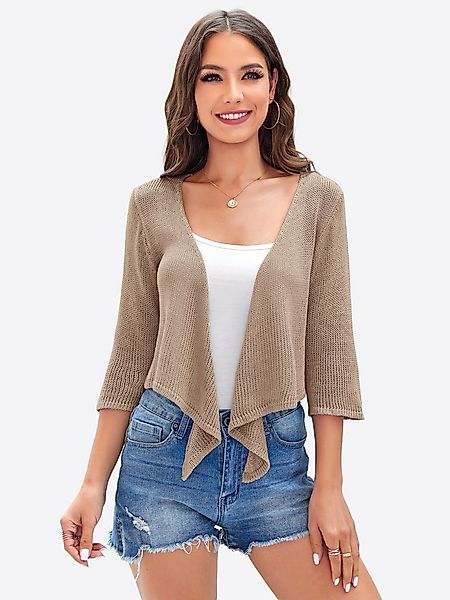 Imily Bela Bolero Damen Shrug Stricken 3/4-Ärmel Bindegürtel Knoten Sweater günstig online kaufen