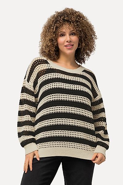 Ulla Popken Strickpullover Häkelpullover Streifen Oversized günstig online kaufen