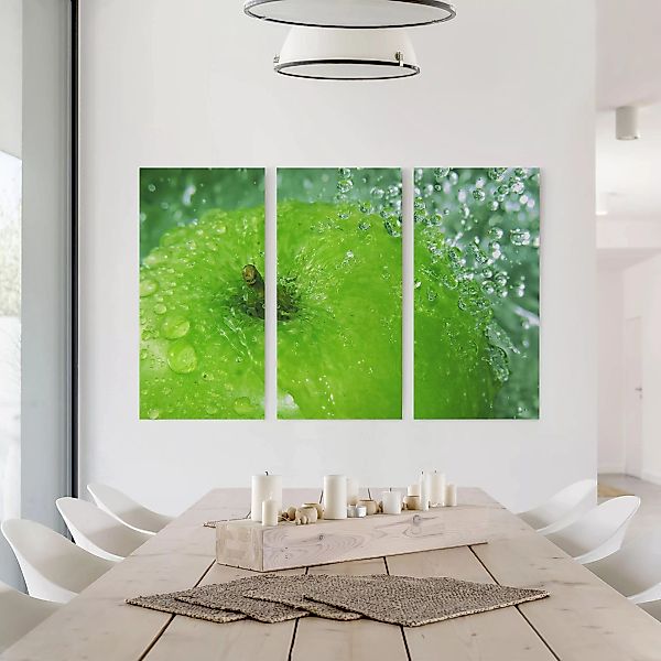 3-teiliges Leinwandbild Küche - Querformat Green Apple günstig online kaufen