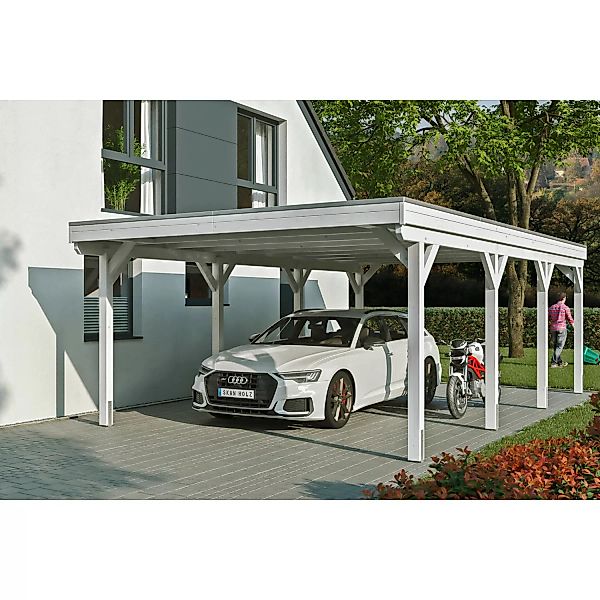Skan Holz Carport Grunewald 427 cm x 796 cm mit EPDM-Dach Weiß günstig online kaufen