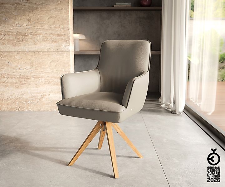 Drehstuhl Heira-Flex mit Armlehnen Echt-Leder Schlamm Holzgestell kantig Na günstig online kaufen