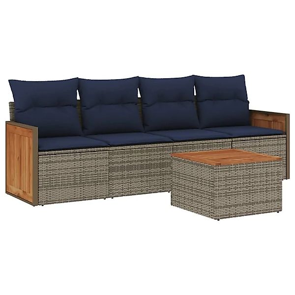 vidaXL 5-Tlg Gartensofa-Set mit Kissen Grau Polyrattan 3227461 günstig online kaufen