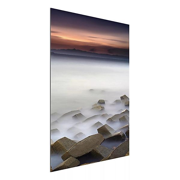 Alu-Dibond Bild Natur & Landschaft - Hochformat 3:4 Sonnenuntergang im Nebe günstig online kaufen