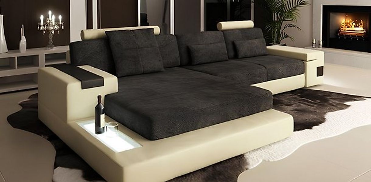 JVmoebel Ecksofa LForm Wohnlandschaft Big XXL Textil Sofa + USB Leder Polst günstig online kaufen