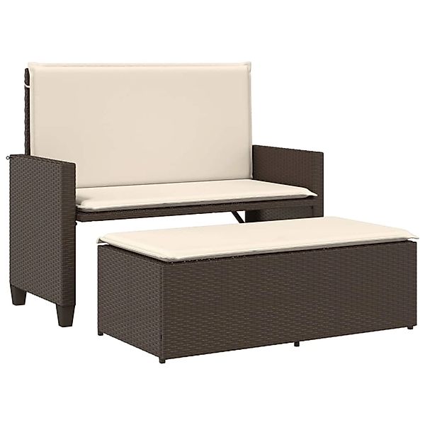 vidaXL Gartenbank mit Kissen und Hocker Hellgrau Poly Rattan günstig online kaufen