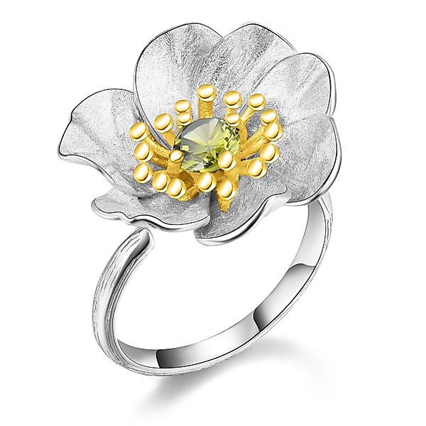 Runde Perlé Silberring blühende Anemone mit günstig online kaufen