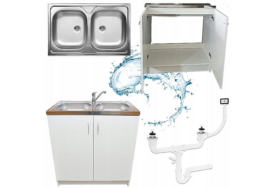 STAMAR Spülenschrank Küchenschrank 80cm Weiß Komplett Set Spüle 2 Kammer Dr günstig online kaufen