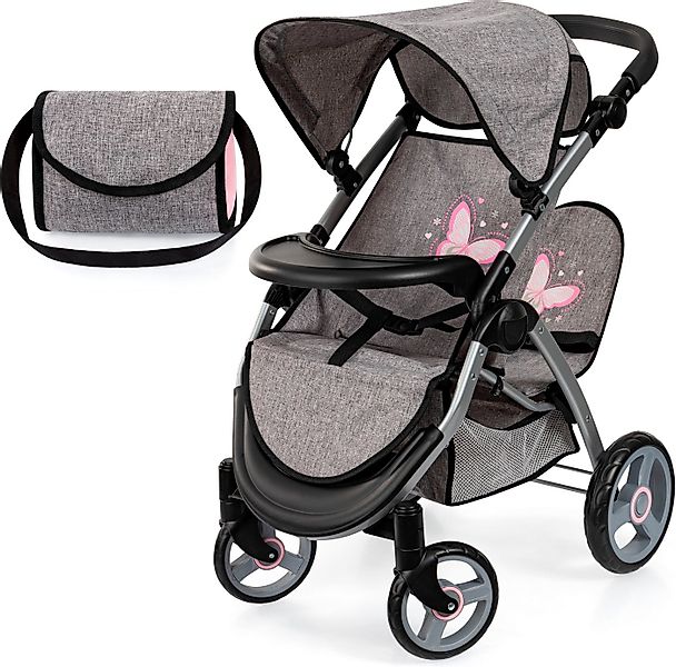 Bayer Puppen-Zwillingsbuggy Twin Star, grau/rosa, mit Wickeltasche günstig online kaufen