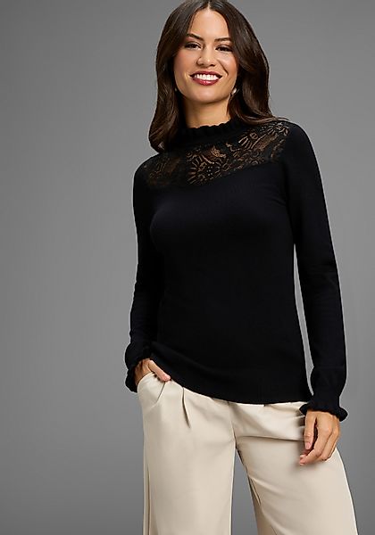 Laura Scott Stehkragenpullover mit femininem Spitzeneinsatz günstig online kaufen