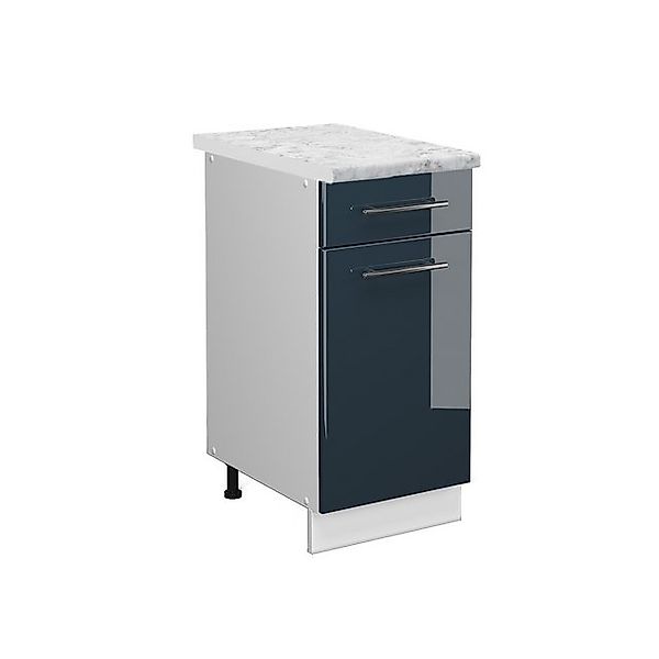 Vicco Küchenunterschrank Fame-Line Dunkelblau Hochglanz/Weiß 40 cm AP Marmo günstig online kaufen
