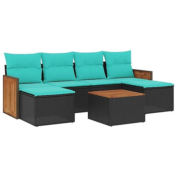 vidaXL 7-Tlg Gartensofa-Set mit Kissen Schwarz Polyrattan 3227905 günstig online kaufen