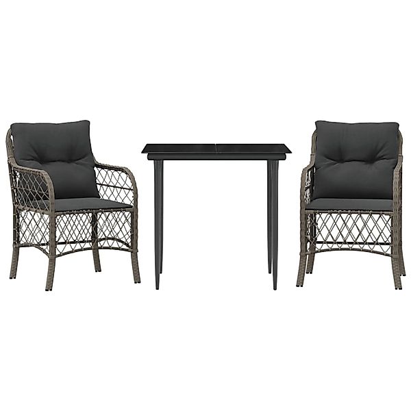 vidaXL 3-Tlg Bistro-Set mit Kissen Grau Poly Rattan 3212124 günstig online kaufen