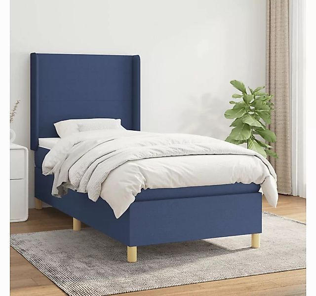 vidaXL Boxspringbett Boxspringbett mit Matratze Blau 90x200 cm Stoff Bett B günstig online kaufen