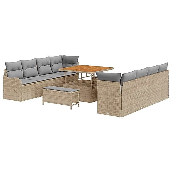 vidaXL 11-Teiliges Garten-Sofaset mit Kissen in Beige aus Poly Rattan und A günstig online kaufen