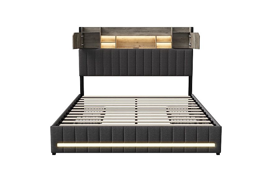 Gdood Polsterbett Stauraumbett Doppelbett LED, Leinenstoff (1-tlg., Zwei Bu günstig online kaufen