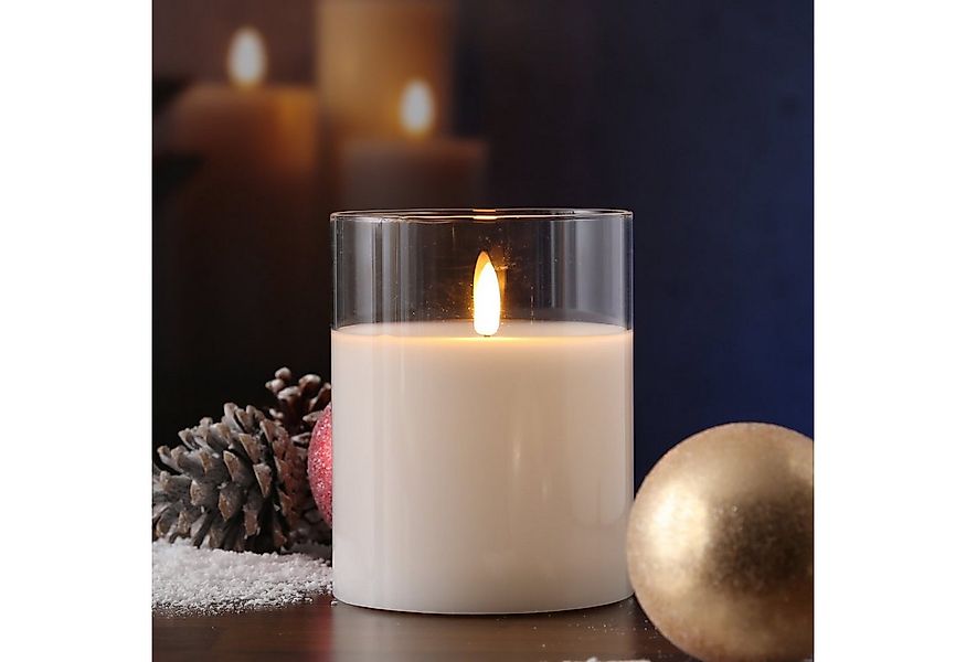 MARELIDA LED-Kerze LED Kerze im Glas Windlicht Echtwachs Timer H: 12,5cm D: günstig online kaufen