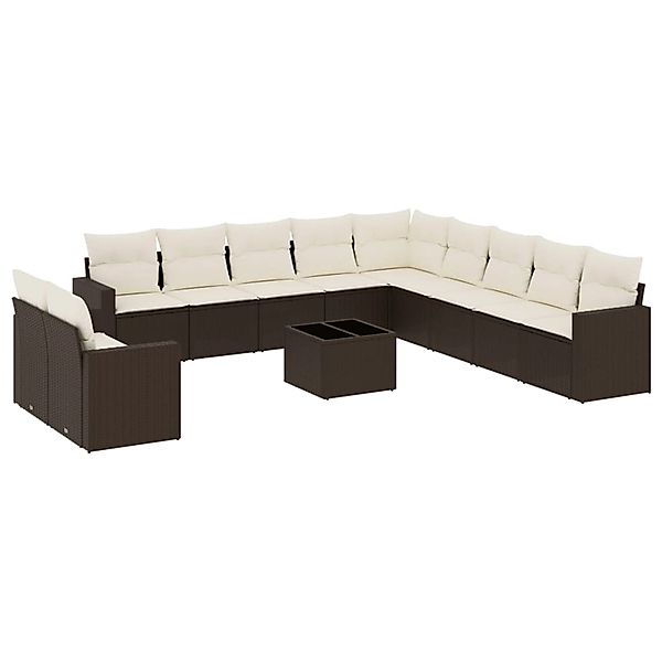 vidaXL 12-Tlg Garten-Sofagarnitur mit Kissen Braun Poly Rattan 3219193 günstig online kaufen