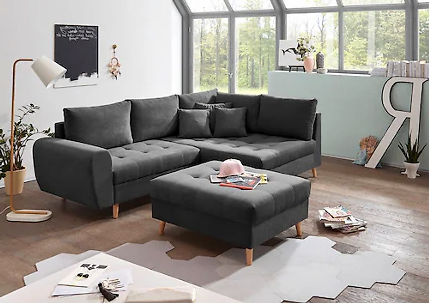 ED EXCITING DESIGN Ecksofa »Alice L-Form«, (Set), mit Hocker & 3 Zierkissen günstig online kaufen