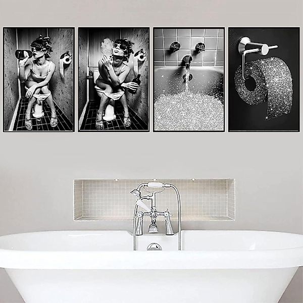 LYBOHO Leinwandbild Badezimmer Bilder Schwarz Weiß günstig online kaufen
