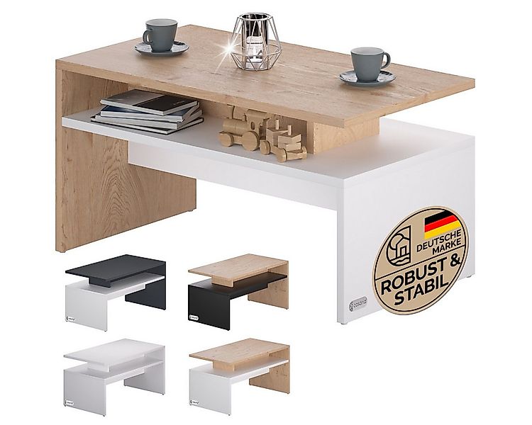 Casaria Couchtisch Sacramento, Holz Weiß Eiche mit Stauraum 95x55x50cm 2 Ab günstig online kaufen