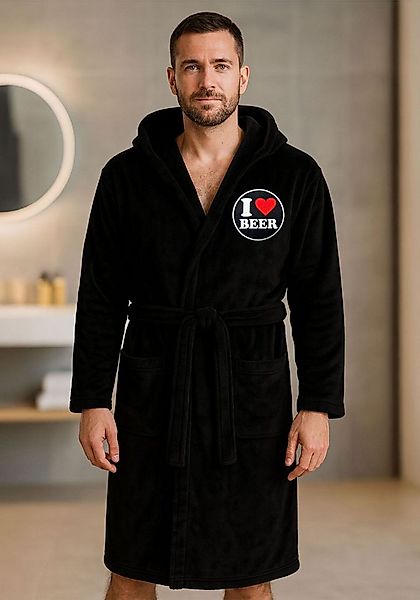 deinshirt Bademantel I love Beer, lange Länge, 100% Polyester, Kapuze, Bind günstig online kaufen