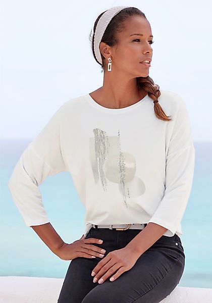 LASCANA 3/4-Arm-Shirt "mit schimmerndem Folienprint", aus hochwertiger Fren günstig online kaufen