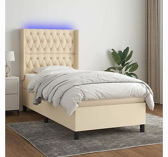 vidaXL Boxspringbett Boxspringbett mit Matratze LED Creme 100x200 cm Stoff günstig online kaufen