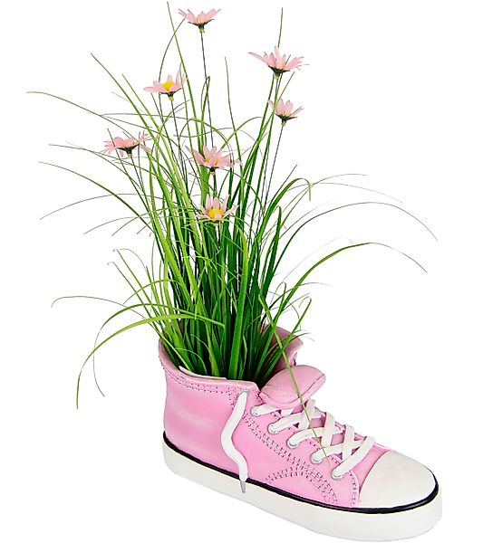 Kunstblume Grasbusch mit Margeriten im Turnschuh, günstig online kaufen