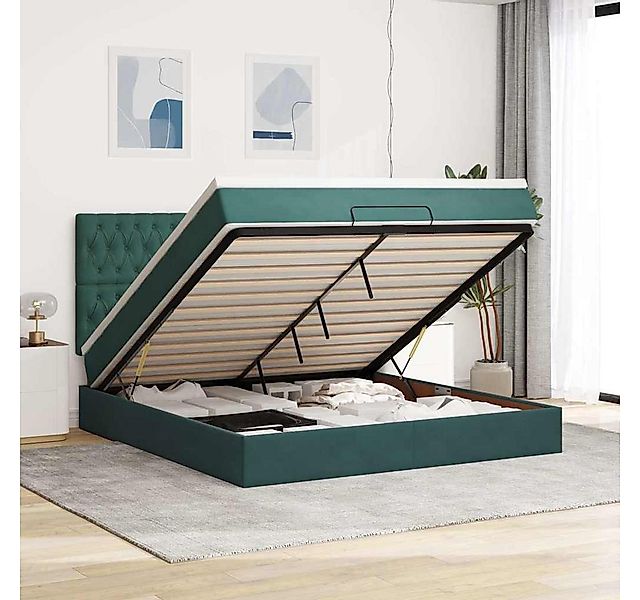 vidaXL Bett, Ottoman-Bett mit Matratzen & LEDs Dunkelgrün 160x200 cm Samt günstig online kaufen