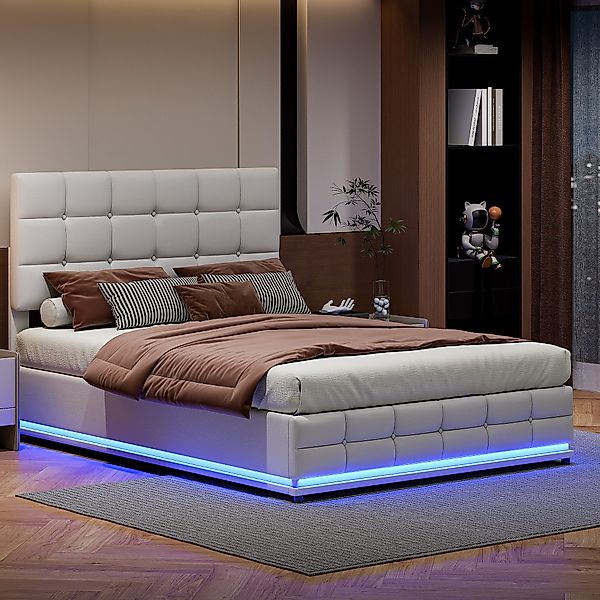 FUROKOY Polsterbett LED-Beleuchtung Hydraulisches Doppelbett (mit günstig online kaufen