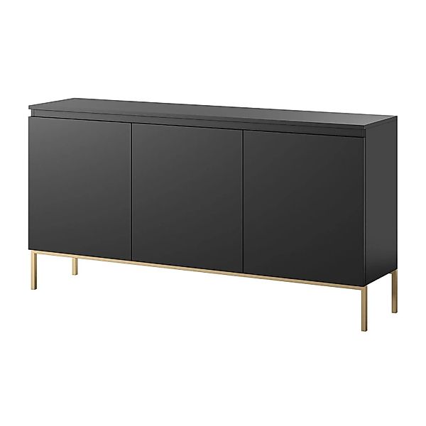 Selsey Sideboard Bemmi 150 cm Schwarz mit Goldenen Beinen günstig online kaufen