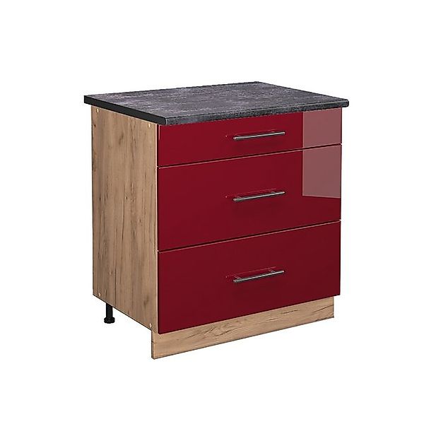 Vicco Küchenunterschrank Fame-Line Bordeaux Hochglanz/Goldkraft Eiche 80 cm günstig online kaufen