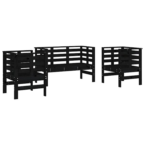 vidaXL 3-tlg Garten-Lounge-Set Schwarz Massivholz Kiefer Modell 11 günstig online kaufen