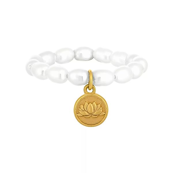 CAÏ Fingerring "Perlen 925 Silber Münze vergoldet Lotusblüte" günstig online kaufen