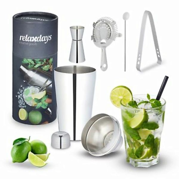 relaxdays 5-teiliges Cocktail Shaker Set silber günstig online kaufen