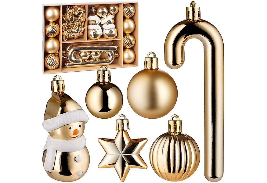 BRUBAKER Christbaumschmuck Weihnachtskugel Set Gold mit Schneemann, Stern u günstig online kaufen