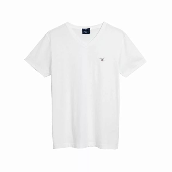 GANT Herren T-Shirt - Original Slim V-Neck T-Shirt, Baumwolle, kurzarm Weiß günstig online kaufen