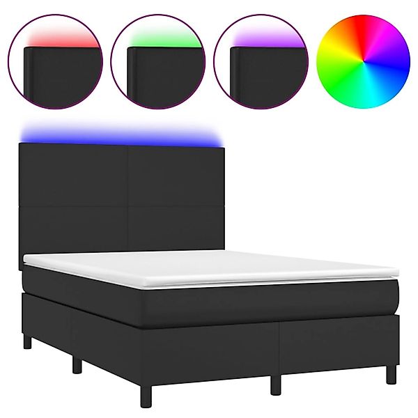 vidaXL Boxspringbett mit Matratze & LED Schwarz 140x190 cm Kunstleder146773 günstig online kaufen